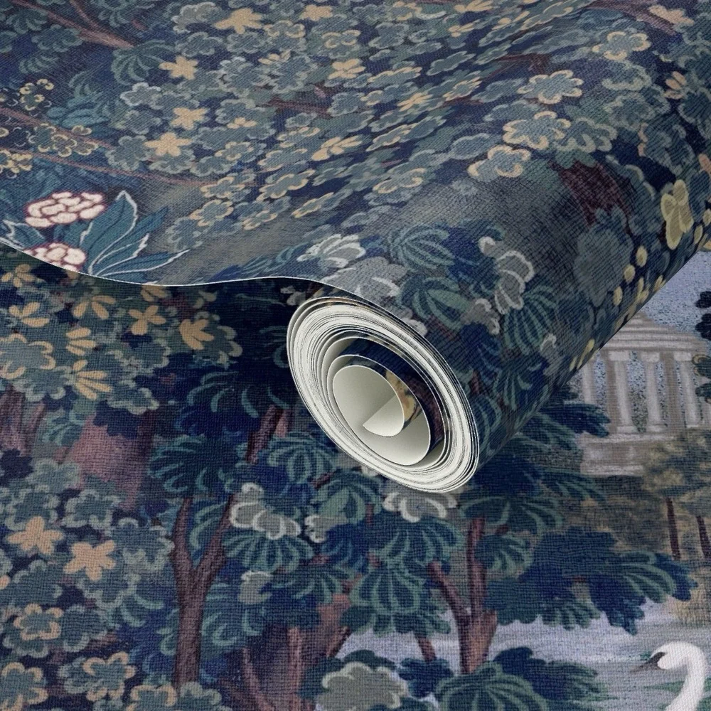 Trefail Garden Dark Blue Wallpaper